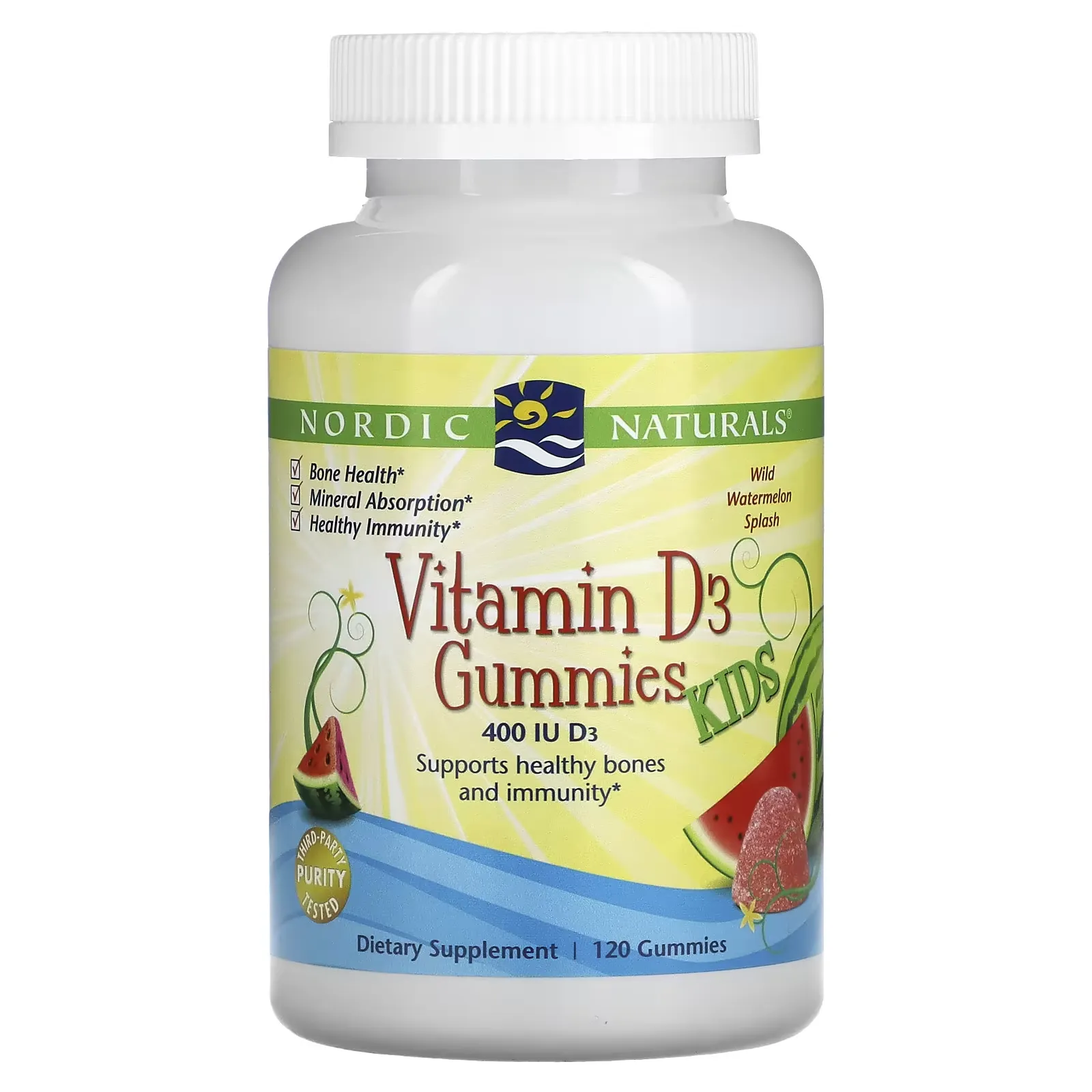 Vitamin D3 Gummies Kids, Wild Watermelon Splash, 400 IU, 120 Gummies