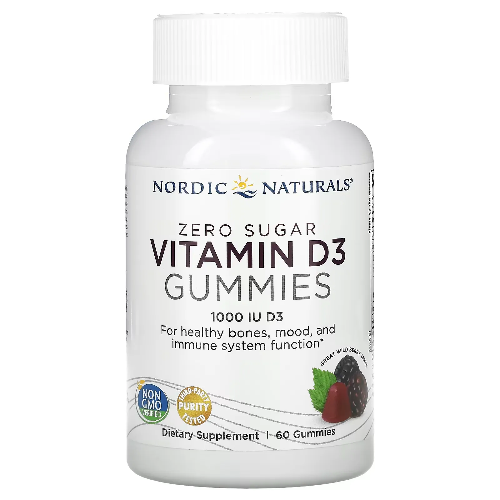 Zero Sugar Vitamin D3 Gummies, Wild Berry, 25 mcg (1,000 IU), 60 Gummies