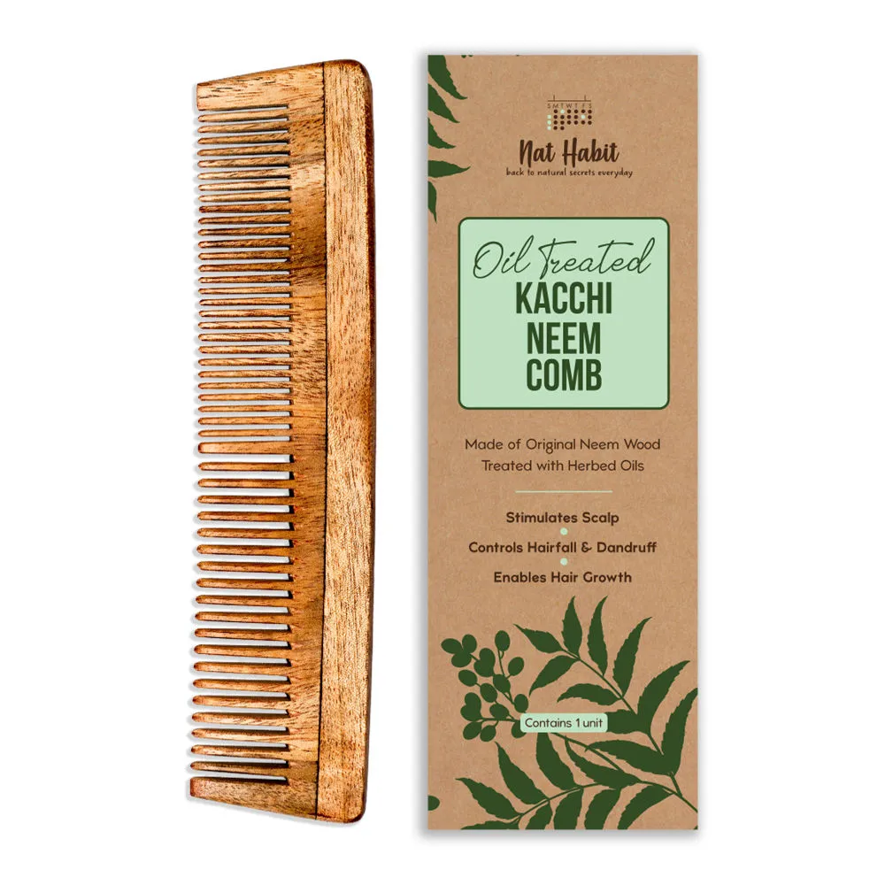 Nat Habit Oil Treated Kacchi Neem Comb - Dual Tooth