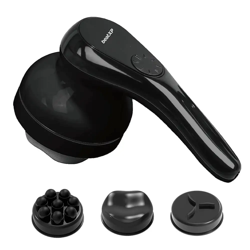 beatXP Blaze Elite Deep Tissue Handheld Body Massager 3 Massage Heads,  Black