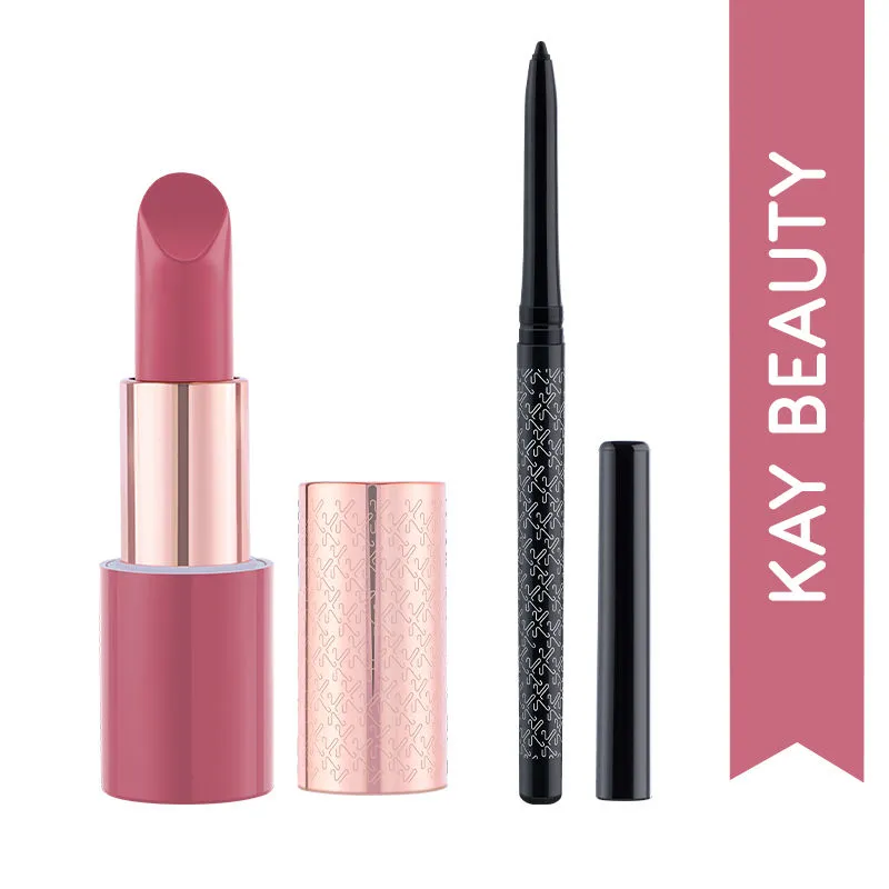 Glam Time With Kay Beauty Waterproof 24 Hour Kajal & Long Stay Matte Lipstick - Suspense