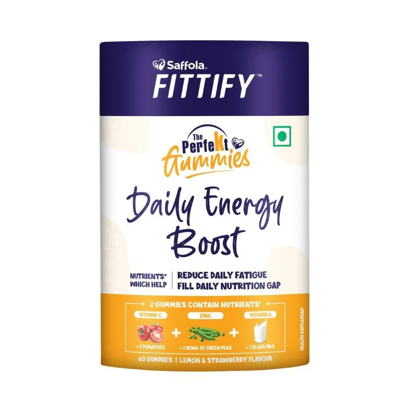 Saffola FITTIFY The Perfekt Gummies For Daily Energy Boost - Lemon & Strawberry Flavour