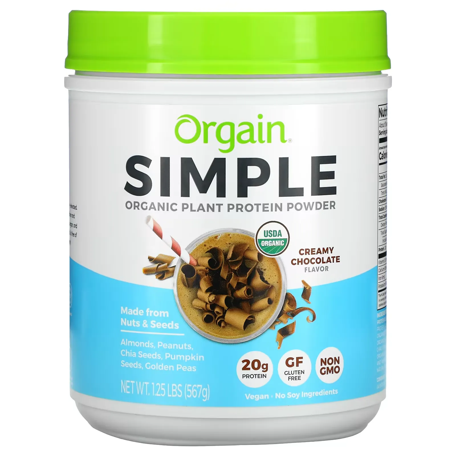 Simple, Organic Plant Protein Powder, Creamy Chocolate, 1.25 lb (567 g)