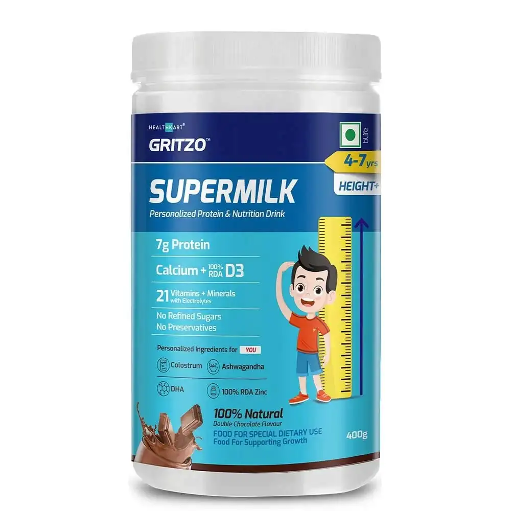 Gritzo Supermilk Personalized Protein & Nutrition Dink 4-7yrs Kids Height + OP,  400 g  Double Chocolate