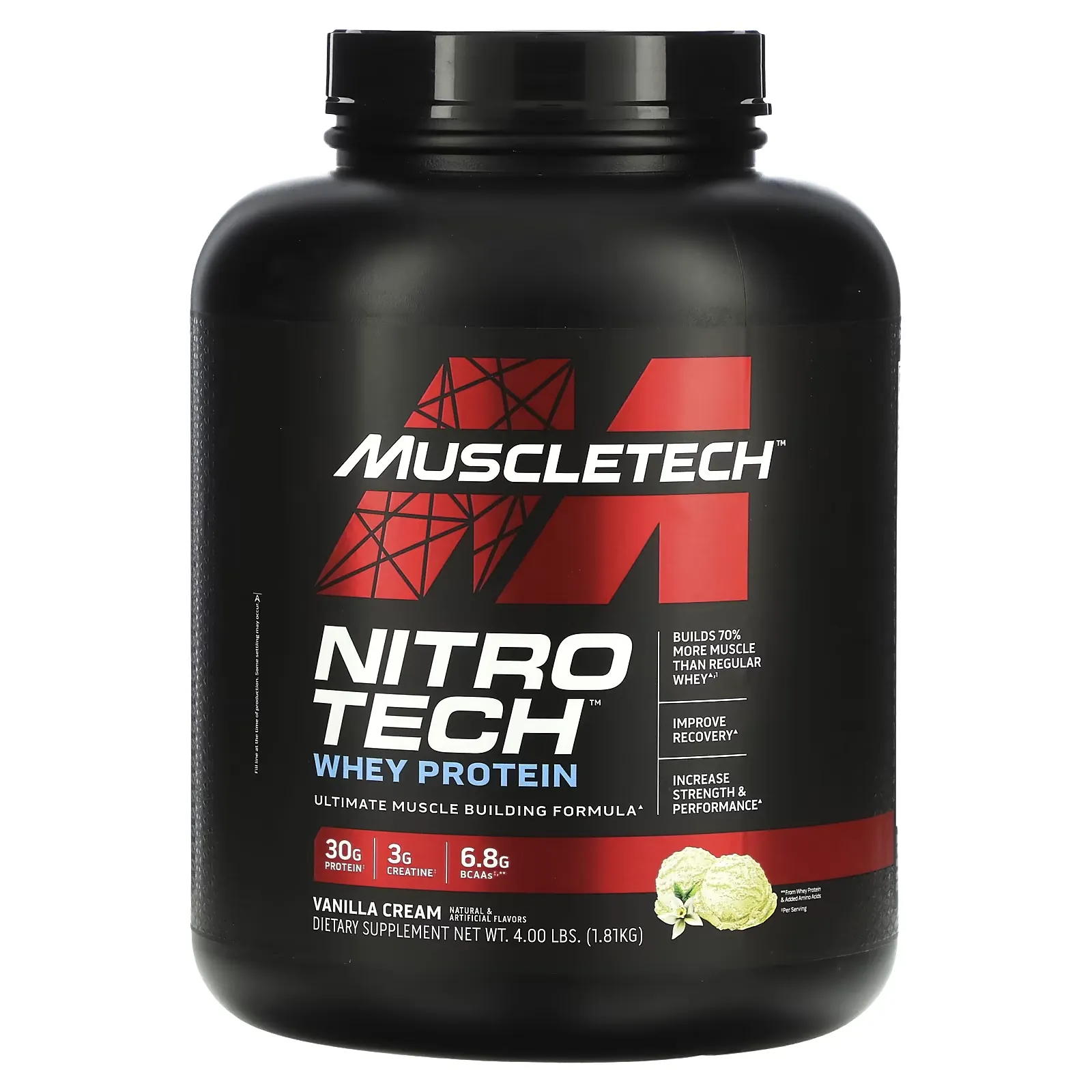 Nitro Tech, Whey Protein, Vanilla Cream, 4 lbs (1.81 kg)