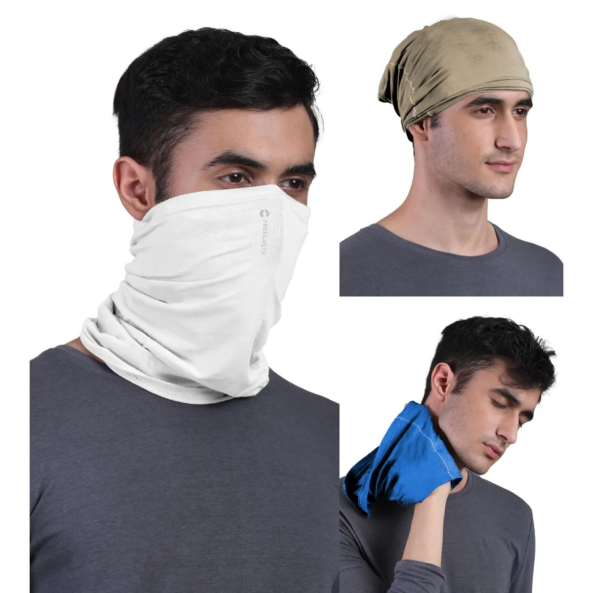 FREECULTR Unisex Plain Bamboo Bandana Anti Microbial Multipurpose Cloth Face Mask (pack Of 3)