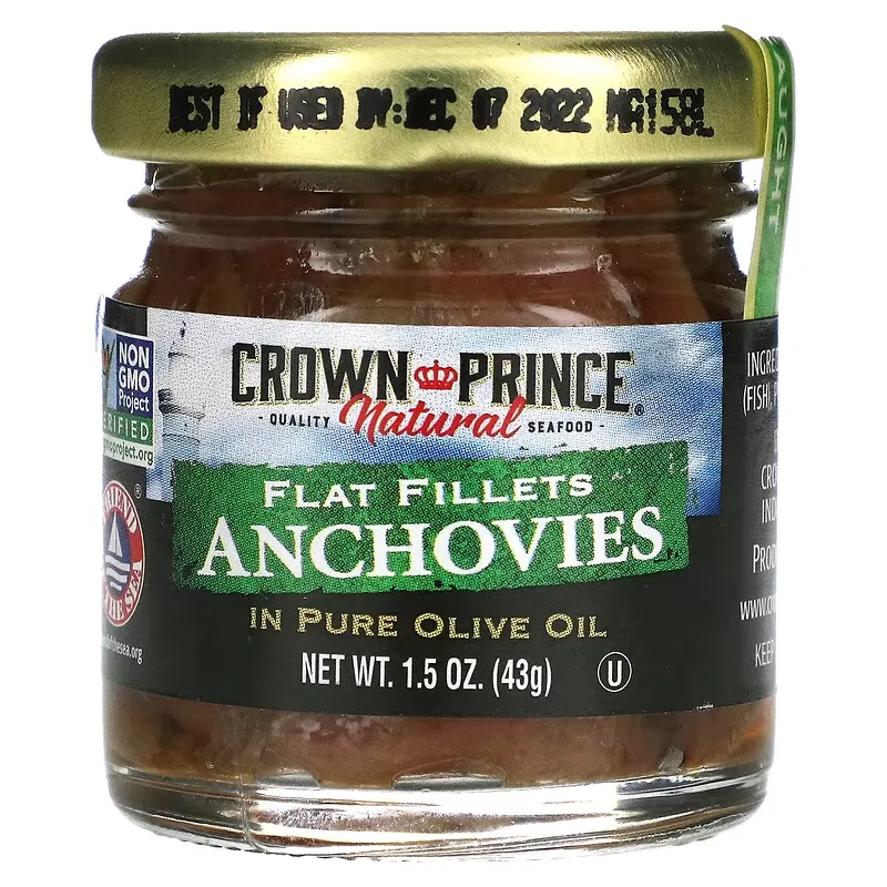 Anchovies, Flat Fillets, In Pure Olive Oil, 1.5 oz (43 g)