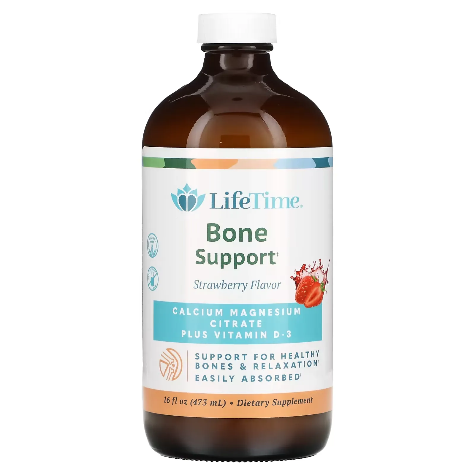 Bone Support, Calcium Magnesium Citrate Plus Vitamin D-3, Strawberry, 16 fl oz (473 ml)