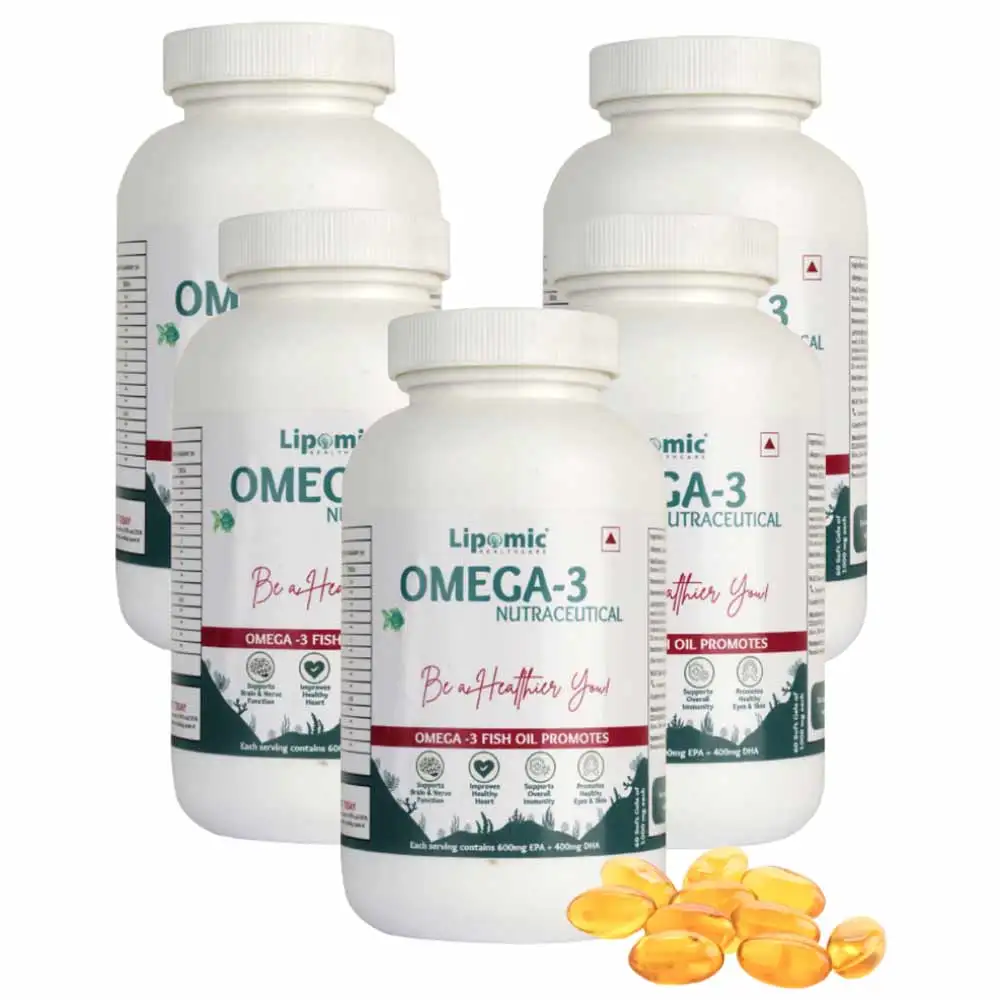 Lipomic Healthcare Omega-3 Fish Oil 1000mg (Pack of 5),  60 softgels