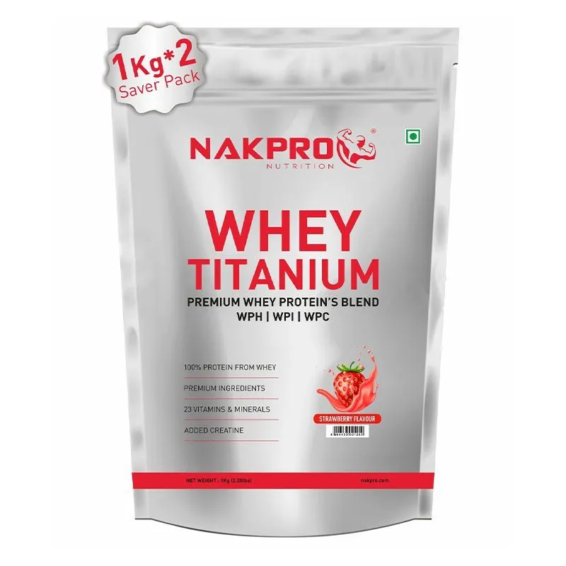 NAKPRO Titanium Tri Blend Whey Protein With Added Vitamins, Minerals & Creatine - Strawberry Flavour