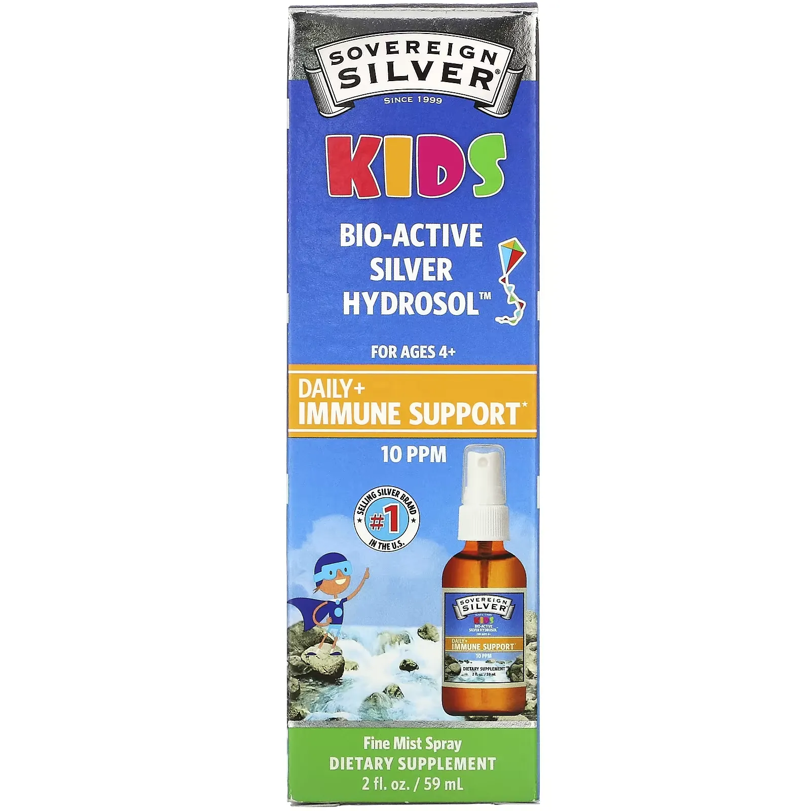 Kids Bio-Active Silver Hydrosol, Daily Immune Support Spray, Ages 4+, 10 PPM, 2 fl oz (59 ml)