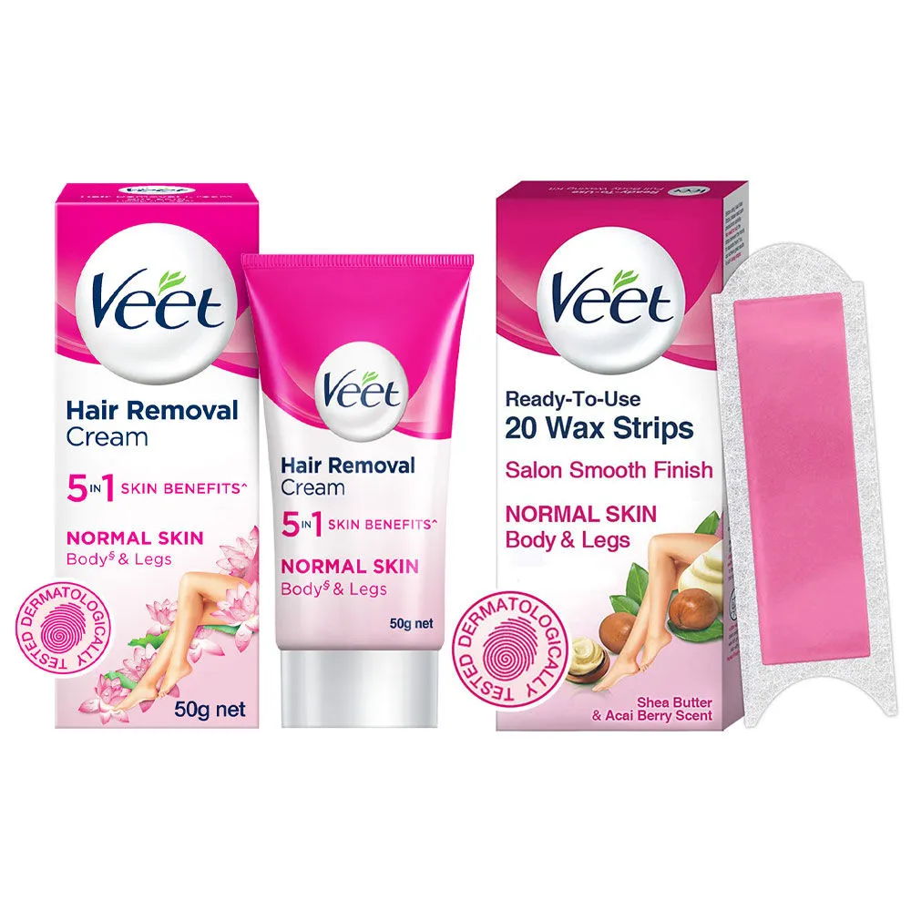 Veet Hair Removal Kit for Normal Skin - 20Pcs Arms & Legs + Cream