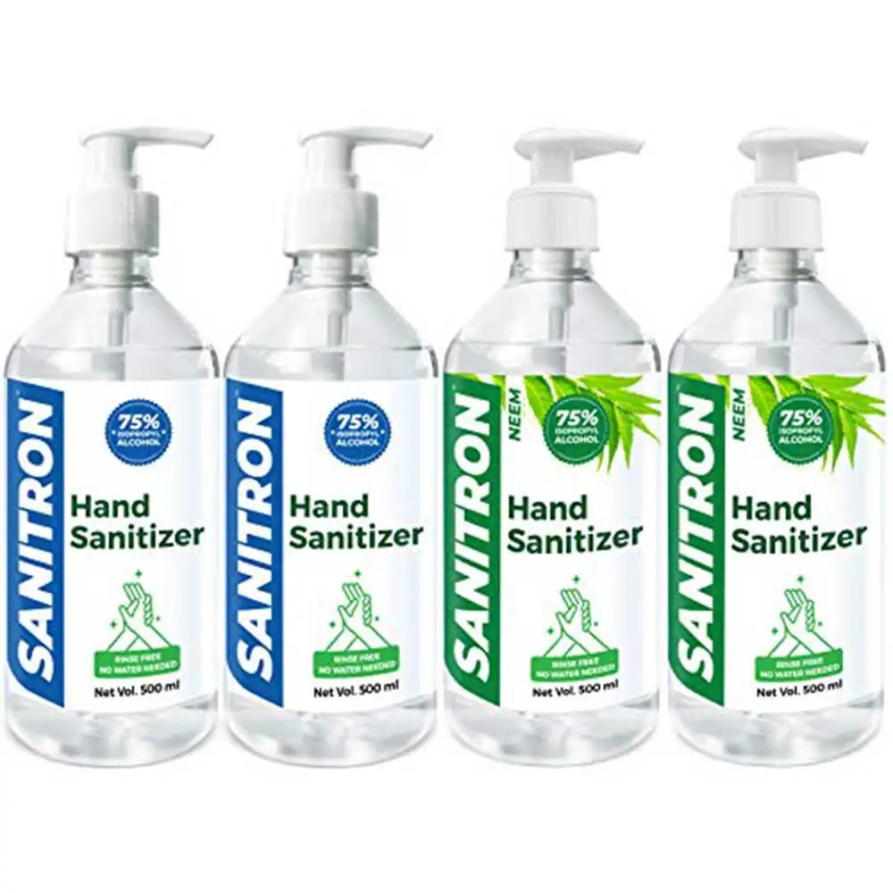 Sanitron Hand Sanitizer Liquid,  Neem & Unscented, 75% IPA  4 Piece(s)/Pack  Pump Bottle