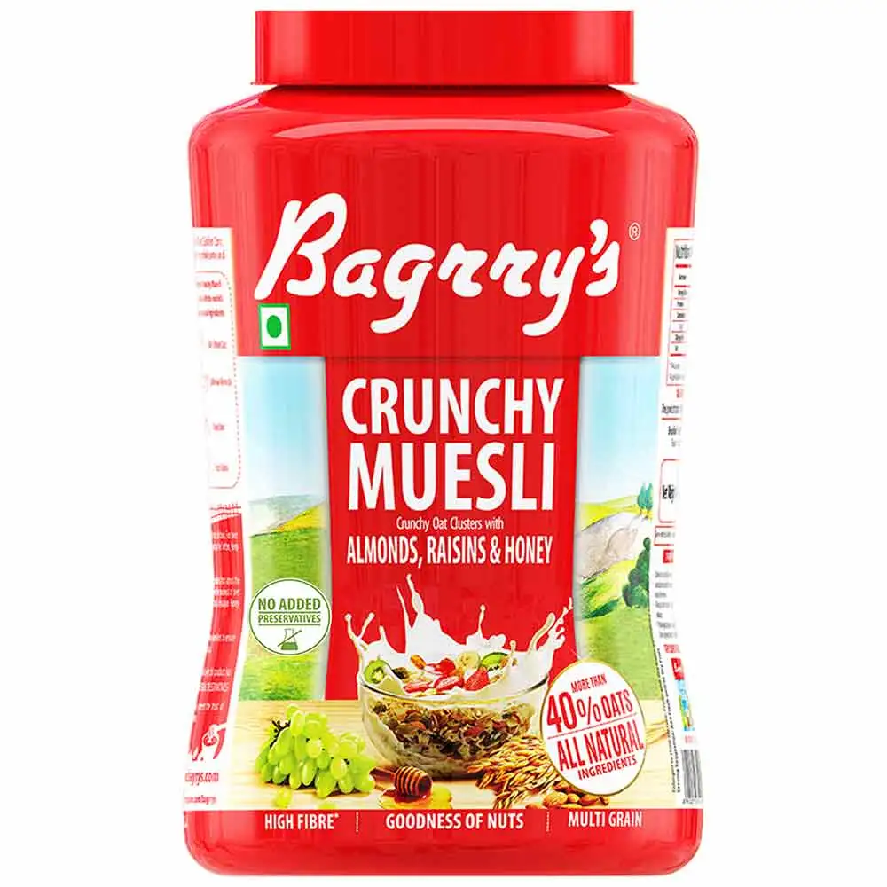 Bagrrys Crunchy Muesli with Almonds, Raisins & Honey,  1 kg  40% Fibre Rich Oats