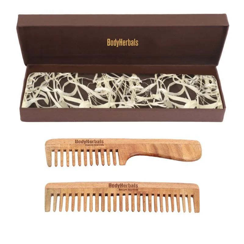 Bodyherbals Anti Static Handmade 100 % Natural Neem Wood Comb Set