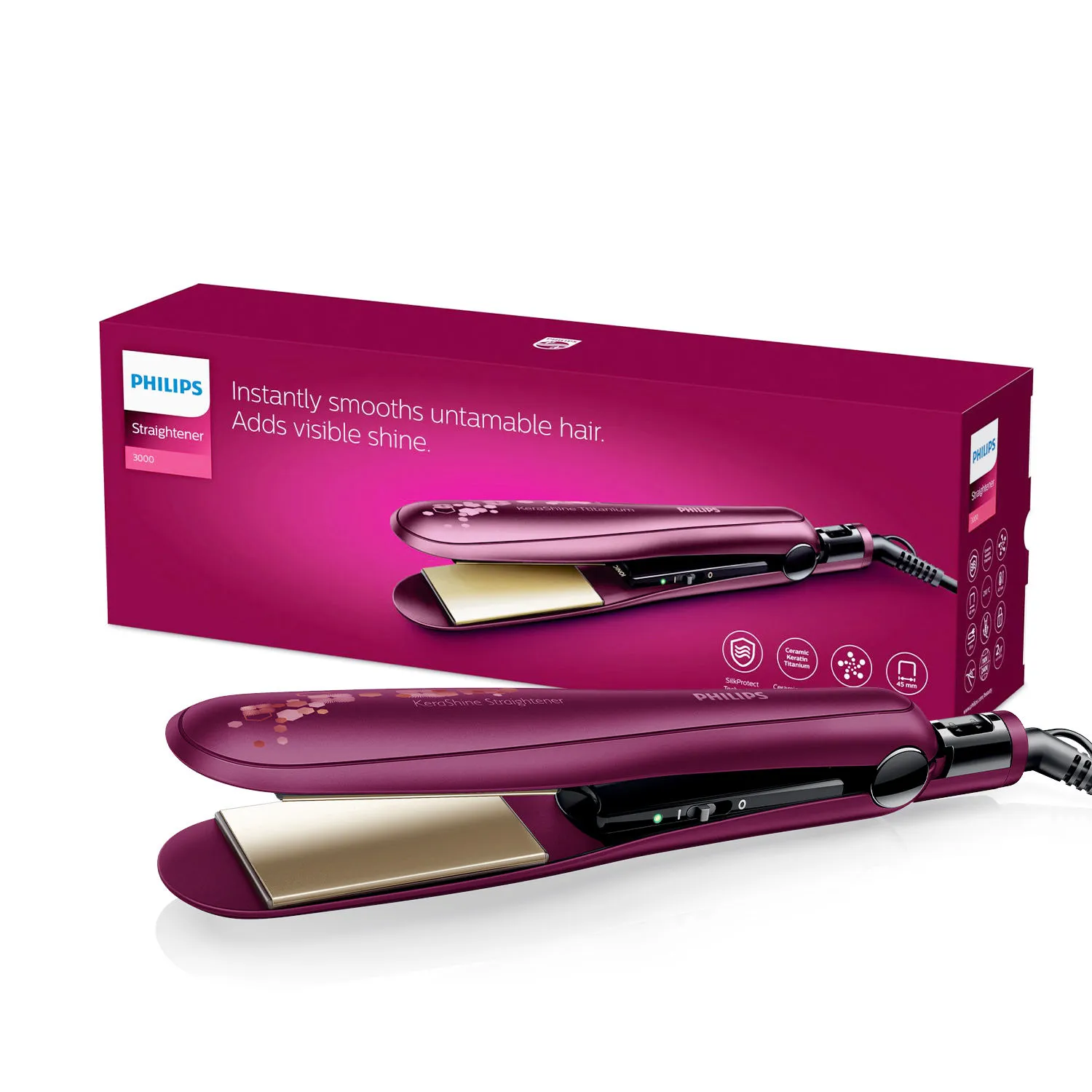 Philips BHS738/00 Kerashine Titanium Wide Plate Straightener With Silkprotect Technology