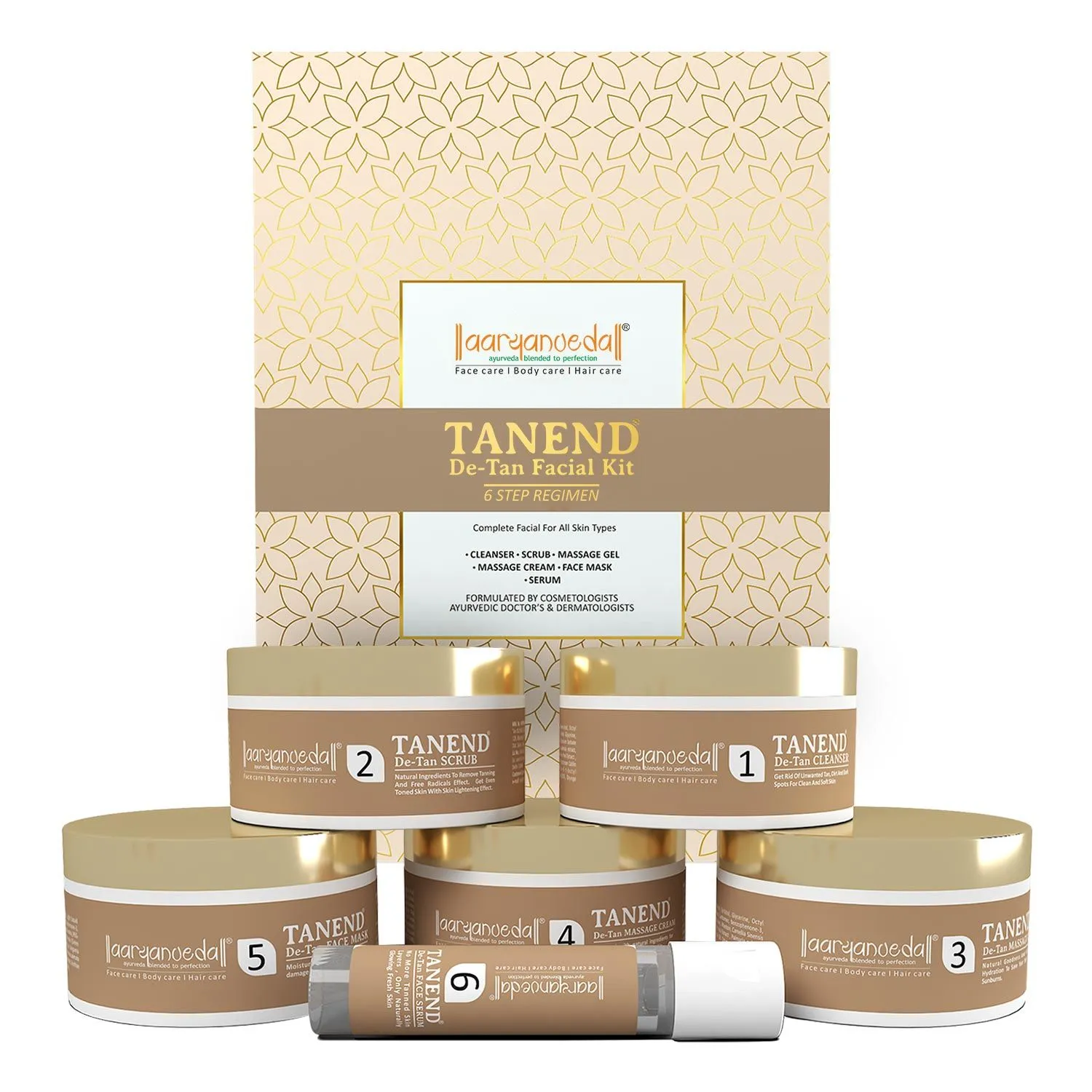 Aryanveda De-Tan Facial Kit, A Complete Solution With 6 Step Regimen For Tanend Facial Kit