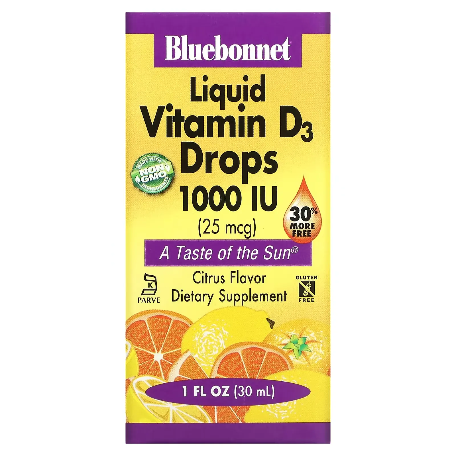 Liquid Vitamin D3 Drops, Citrus, 25 mcg (1,000 IU), 1 fl oz (30 ml)