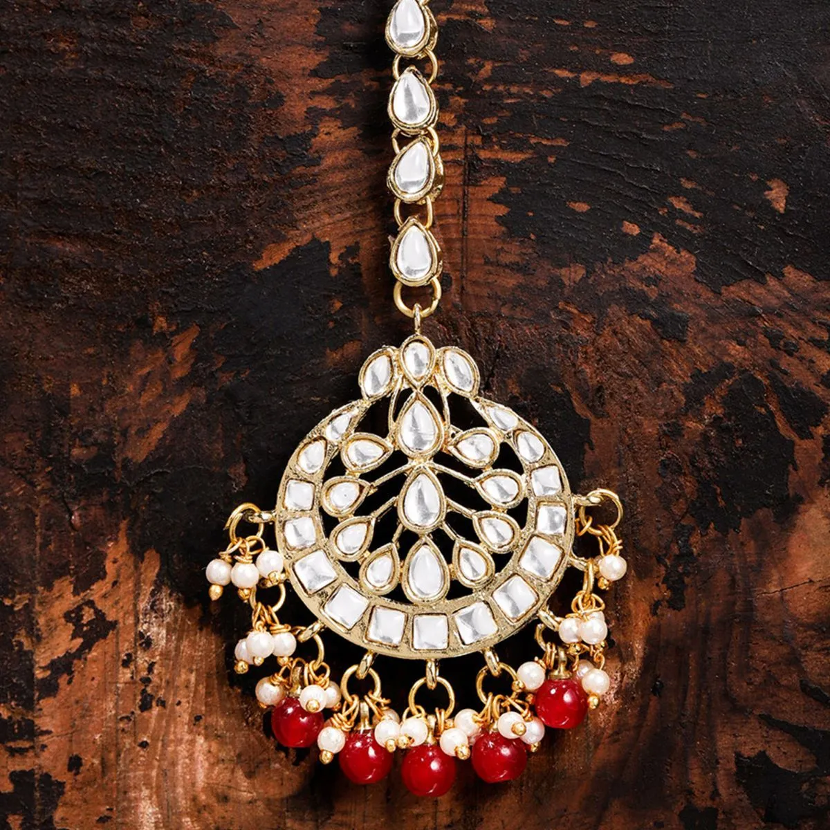 Zaveri Pearls Kundan & Red Beads Wedding Collection Maangtikka - ZPFK8784