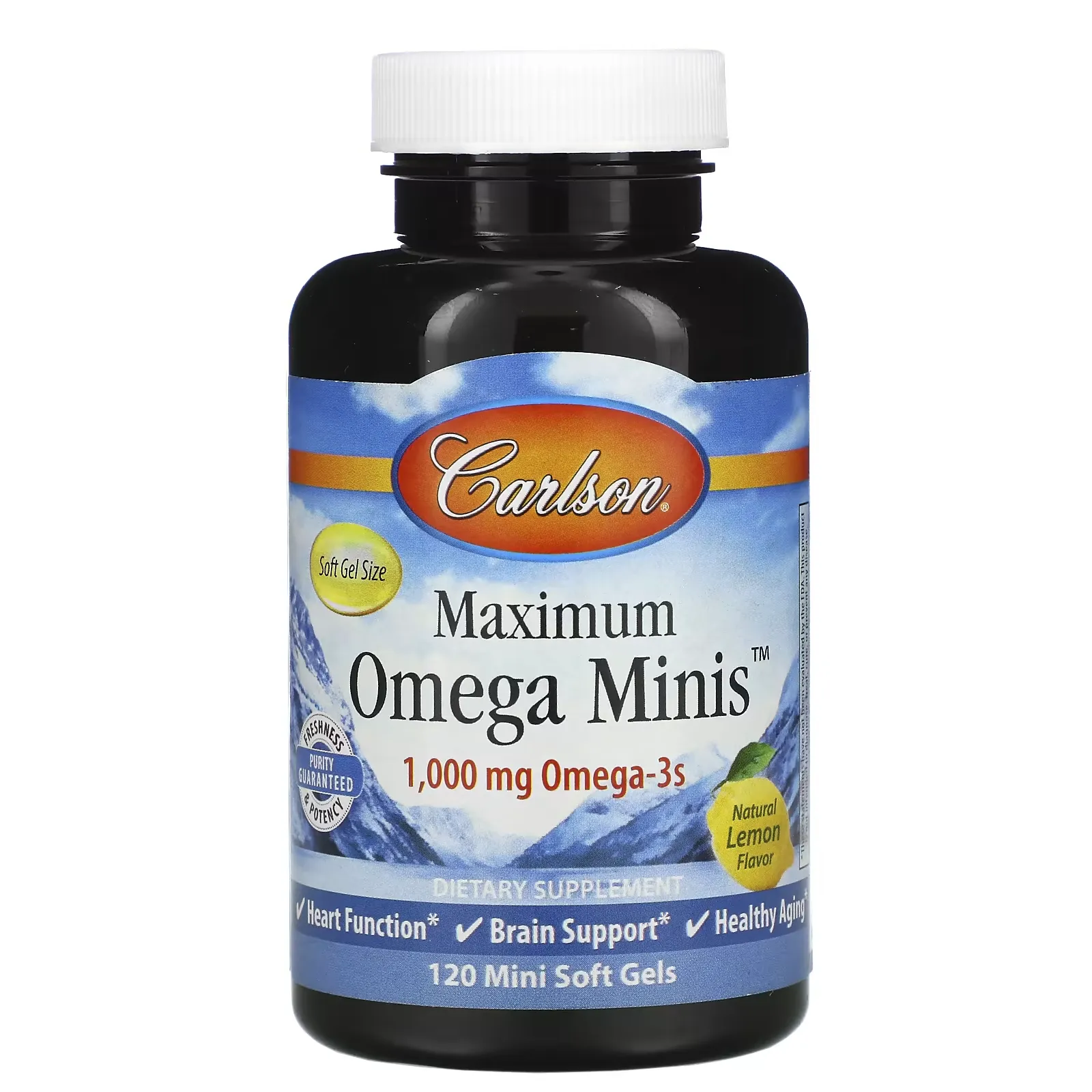 Maximum Omega Minis, Natural Lemon Flavor, 500 mg, 120 Mini Softgels