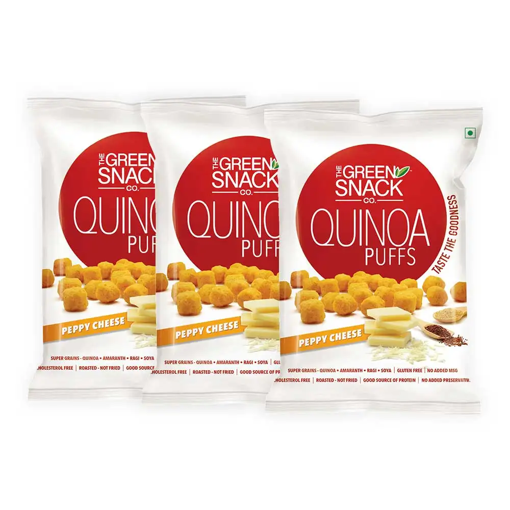 The Green Snack Co. Quinoa Puffs - Pack of 3,  Peppy Cheese  50 g