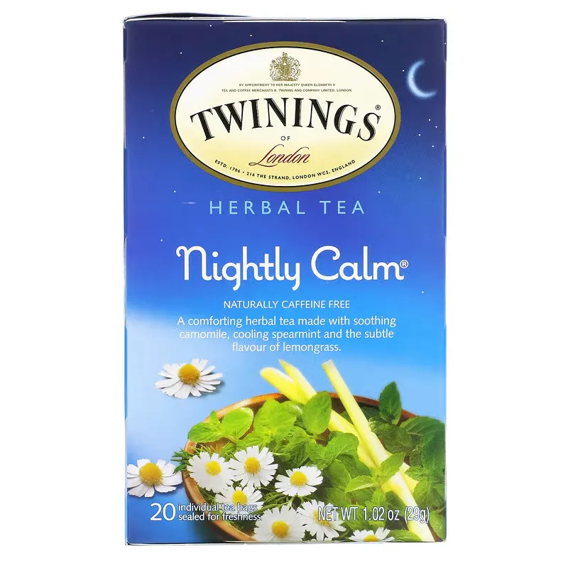 Herbal Tea, Nightly Calm, Caffeine Free, 20 Tea Bags, 1.02 oz (29g)