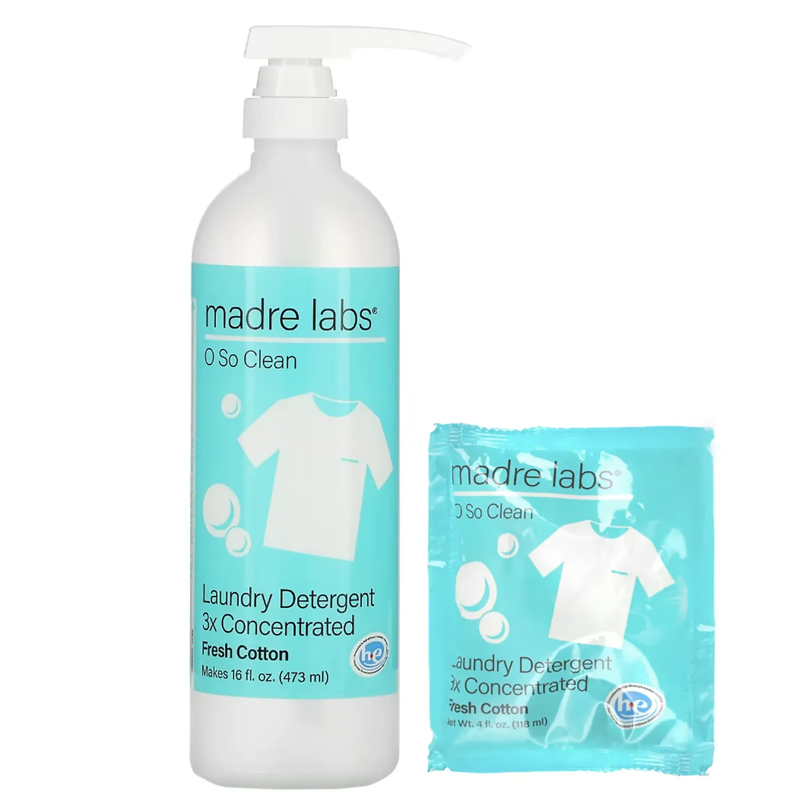 Laundry Detergent, 3x Concentrate, Fresh Cotton, 1 Pouch + Reusable Bottle, 4 fl oz (118 ml)