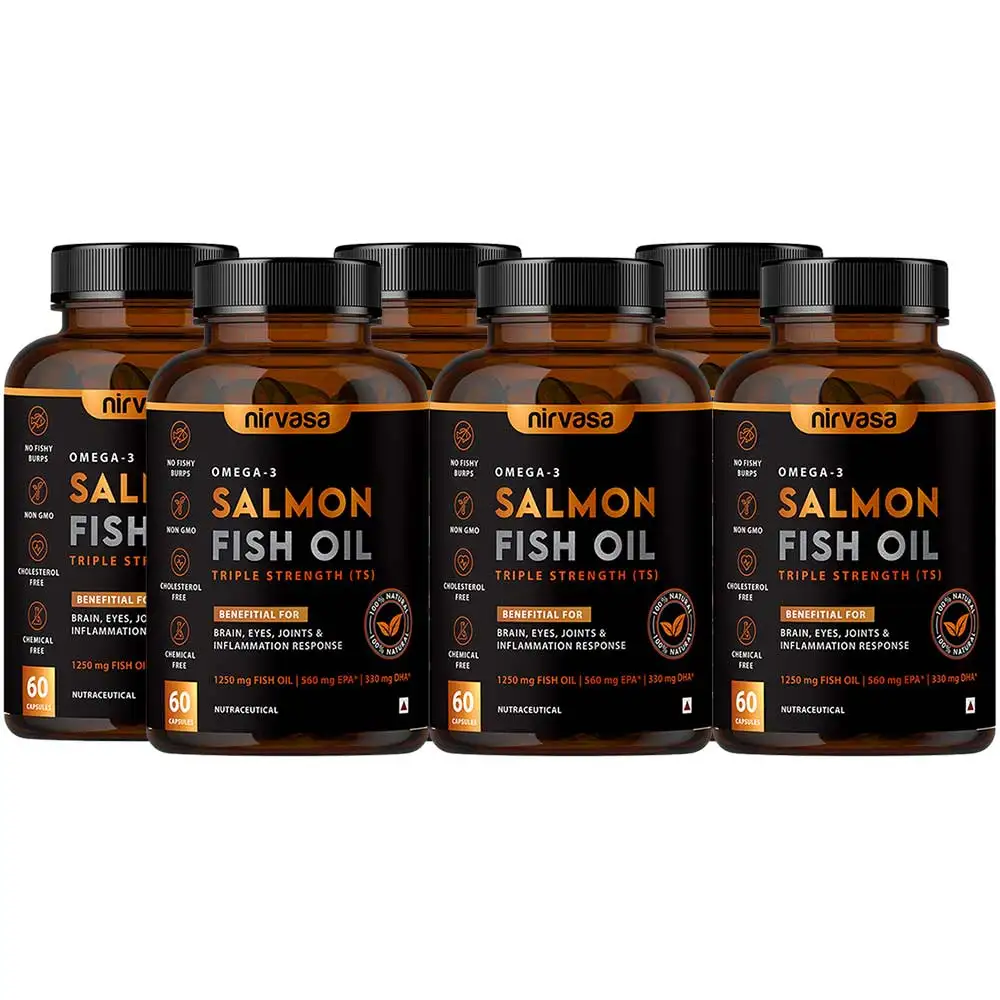 Nirvasa Salmon Fish Oil Triple Strength (Pack of 6),  60 capsules