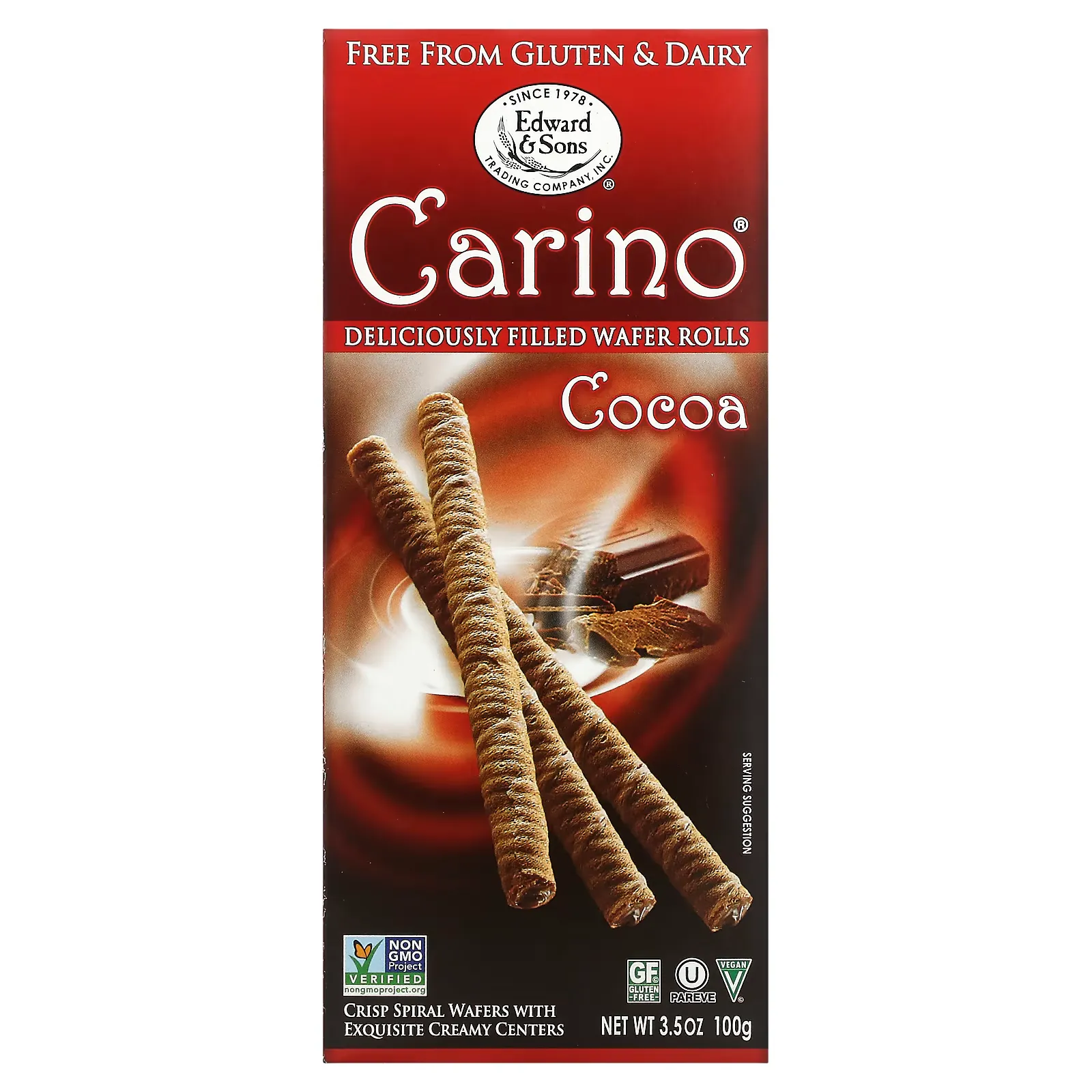 Carino Filled Wafer Rolls, Cocoa, 3.5 oz (100 g)