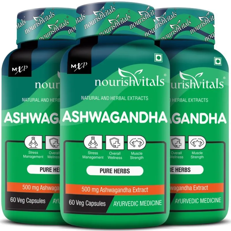 NourishVitals Ashwagandha Pure Herbs, 500 mg Ashwagandha Extract Veg Capsules