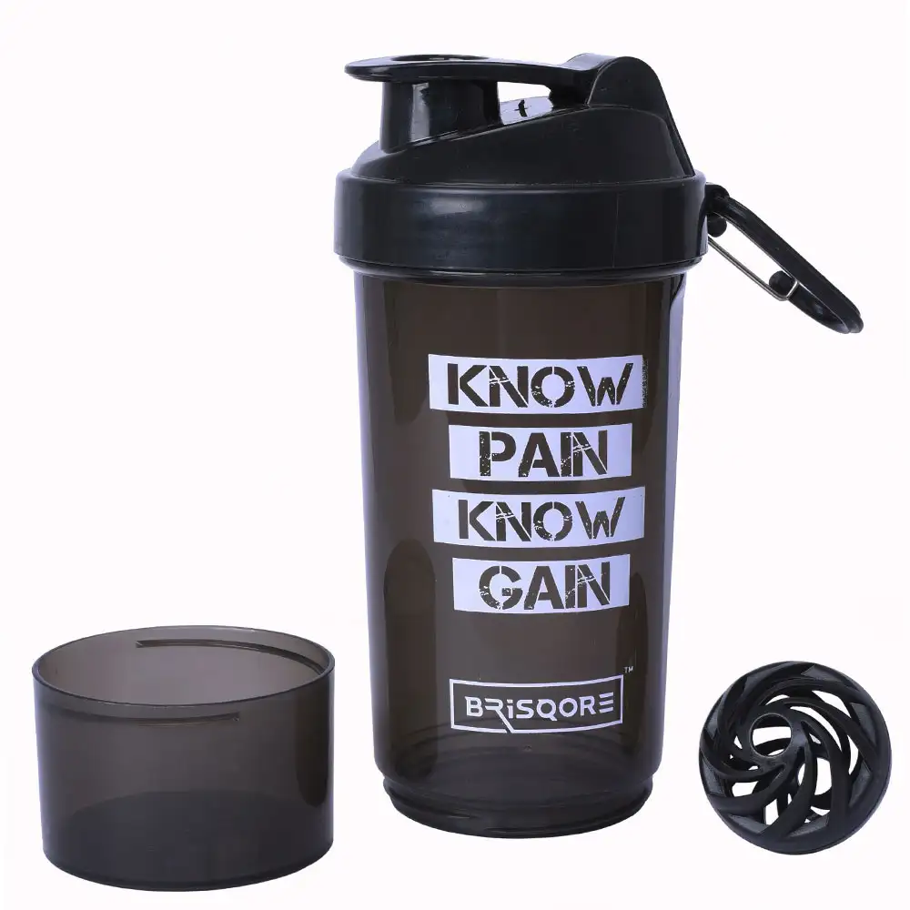 GHC Brisqore Superior Leakproof Protein Sipper Bottle,  Black (with Extra Compartment)  700 ml