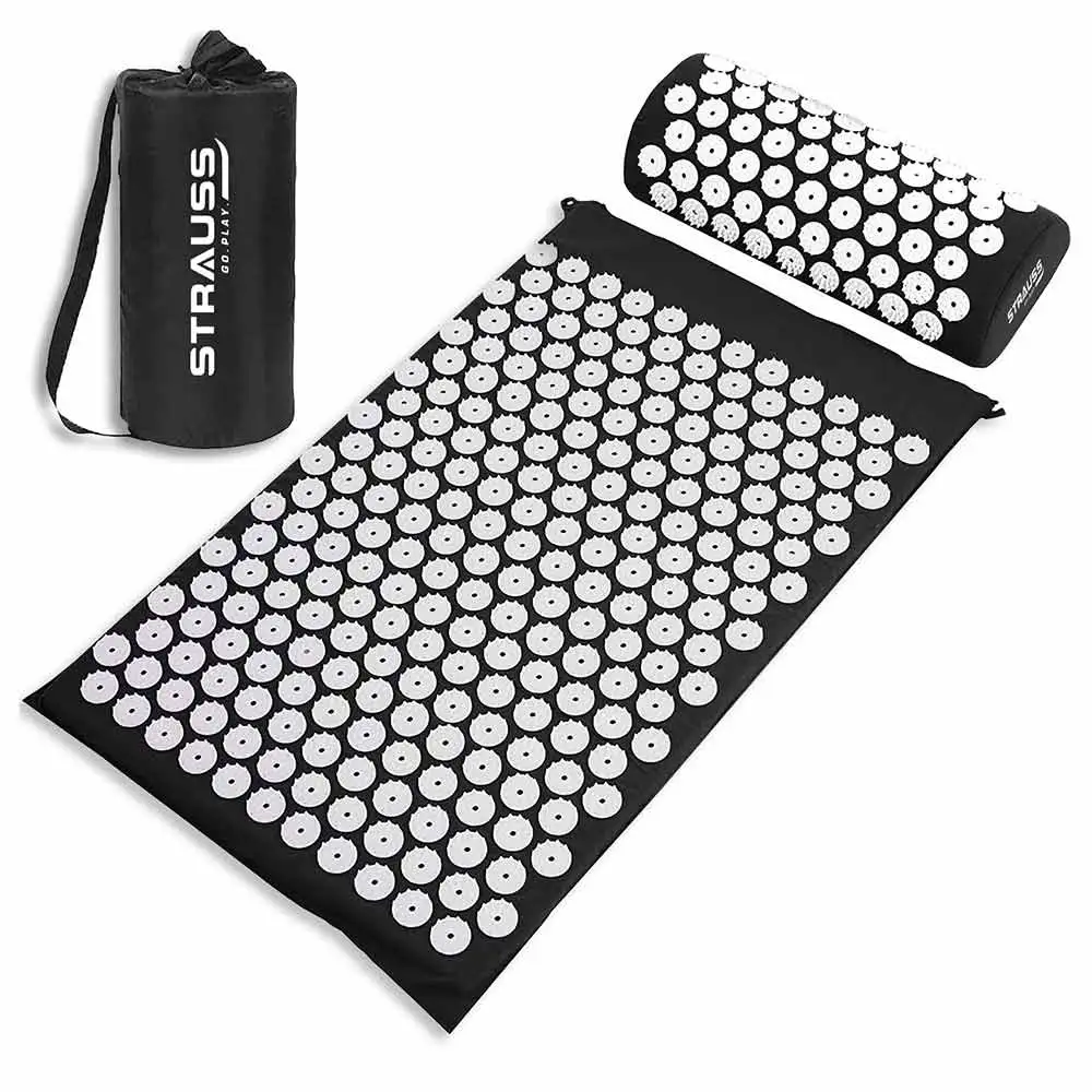 Strauss Acupressure Mat with Pillow Set,  Black  20 mm