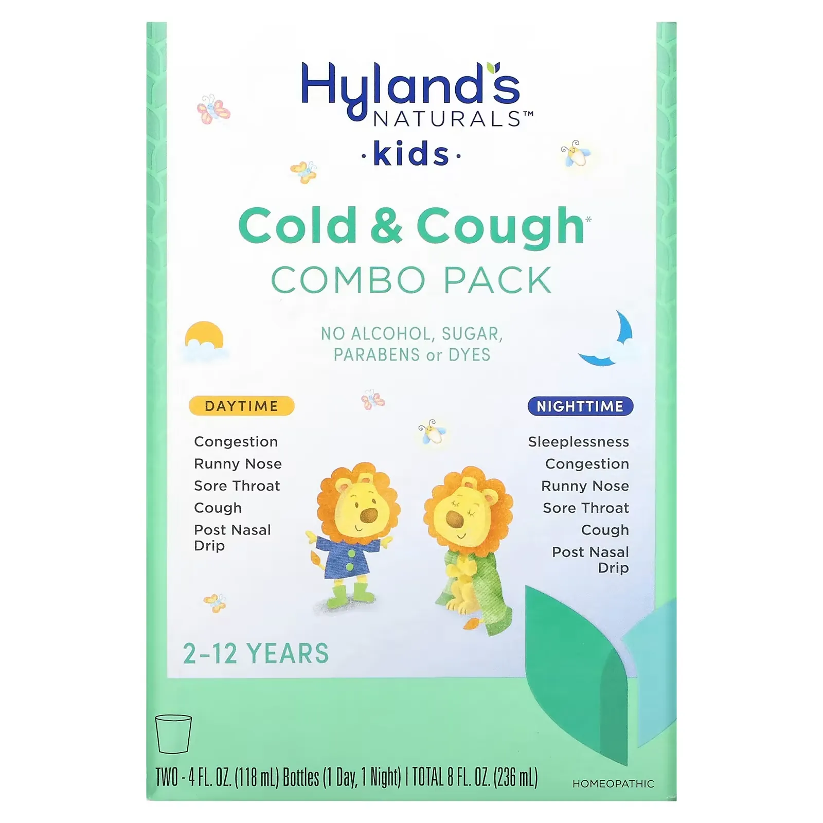 Kids, Cold & Cough Combo Pack, Daytime/Nighttime, Age 2-12 Years, 2 Bottles, 4 fl oz (118 ml) Each