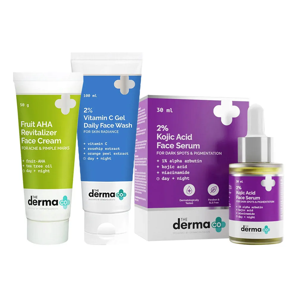 The Derma Co. Vitamin C Face Wash + 2% Kojic Acid Serum + Fruit Aha Revitalizer Cream