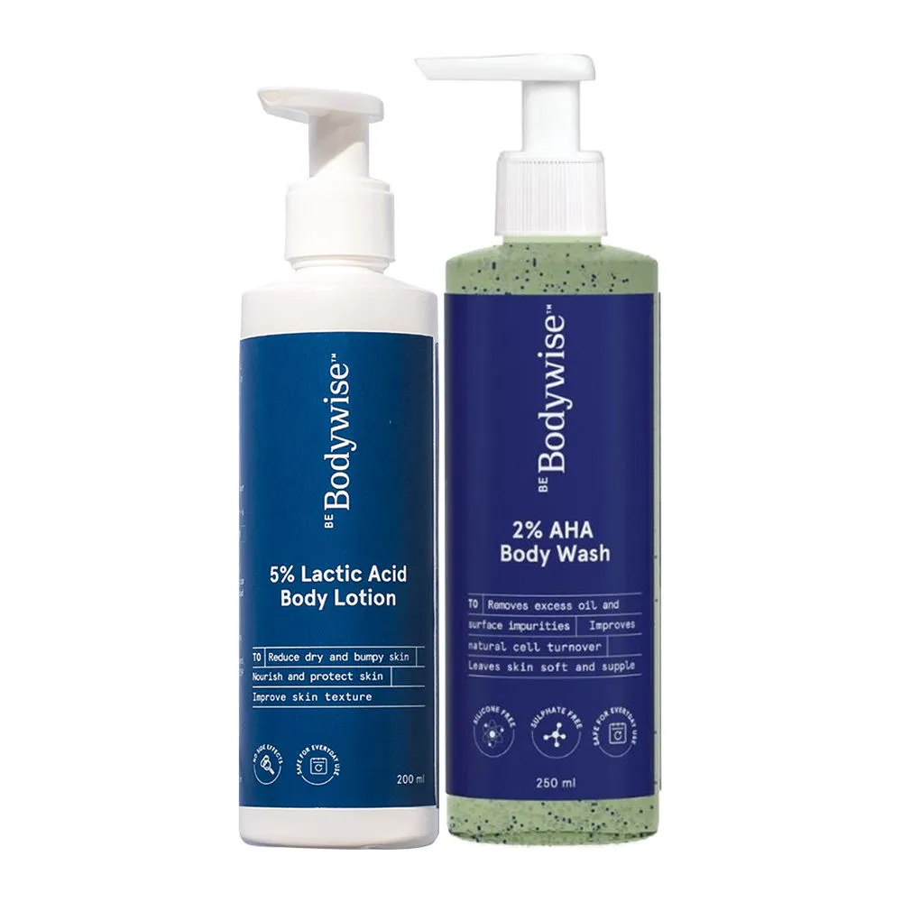 Be Bodywise 2% AHA Body Wash & 5% Lactic Acid Lotion - Helps Exfoliates