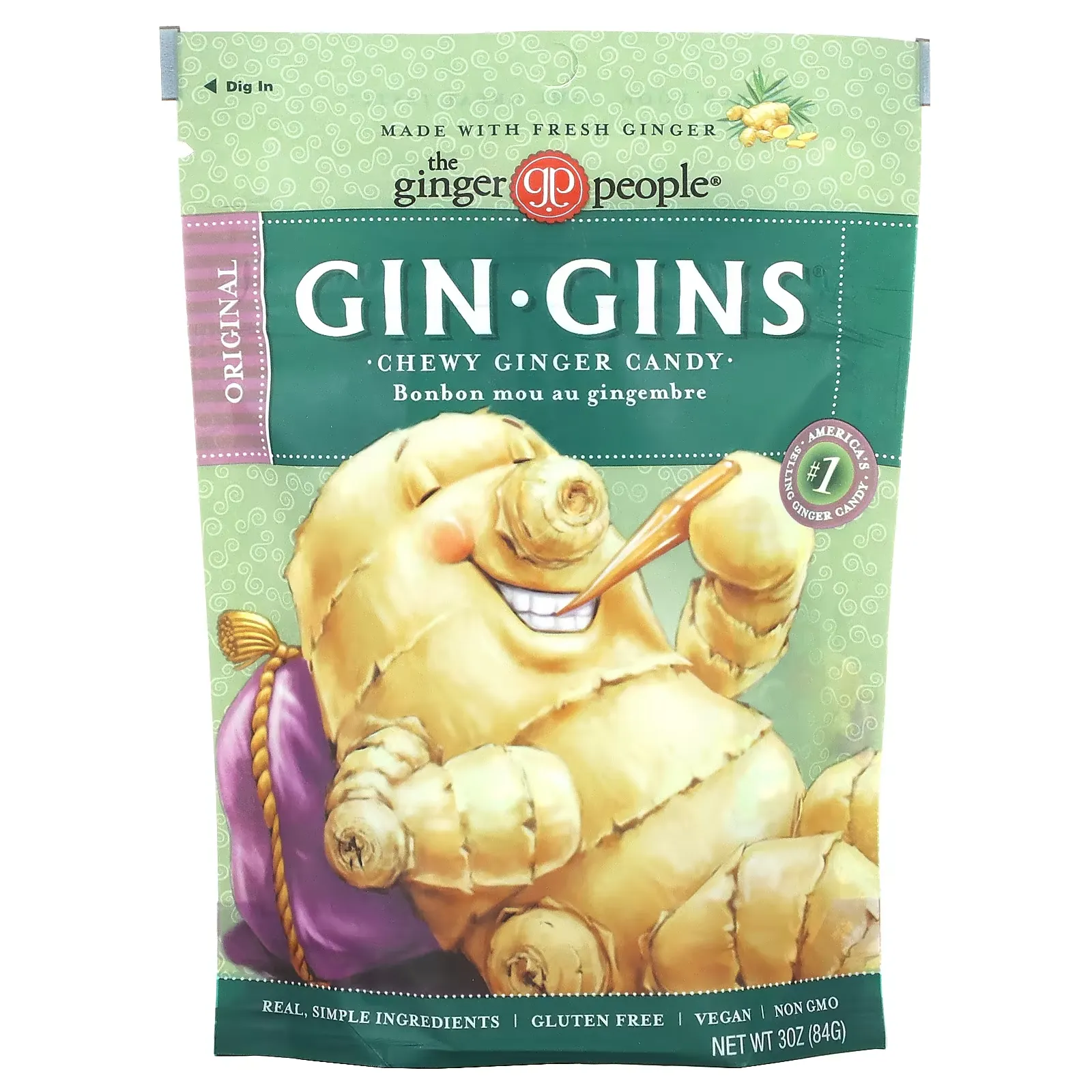 Gin Gins, Chewy Ginger Candy, Original, 3 oz (84 g)