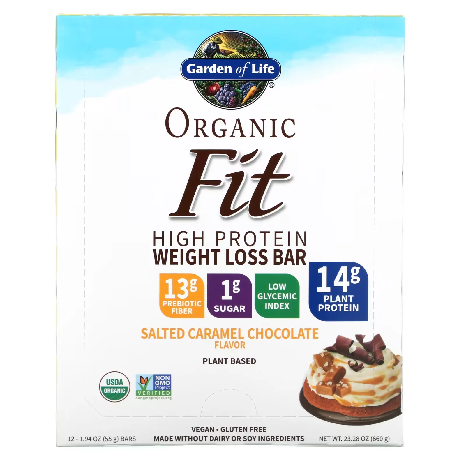 Organic Fit, High Protein Weight Loss Bar, Salted Caramel Chocolate, 12 Bars, 1.94 oz (55 g) Each