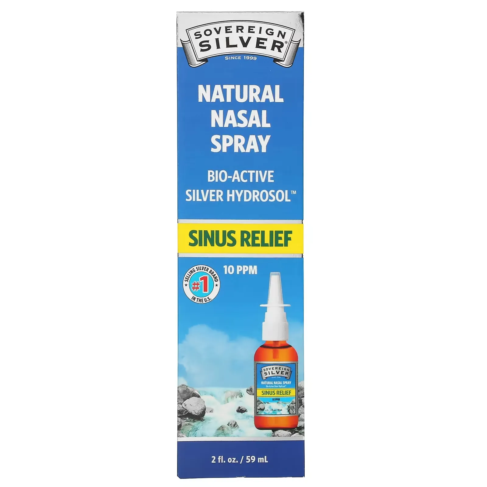 Bio-Active Silver Hydrosol, Natural Nasal Spray, Sinus Relief, 10 ppm, 2 fl oz (59 ml)