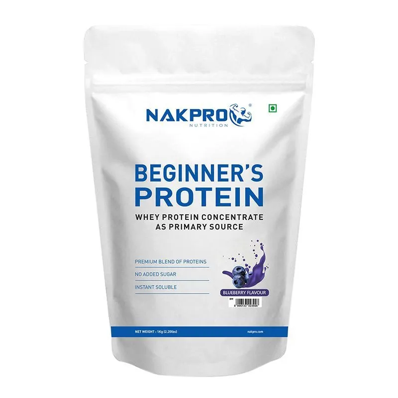 NAKPRO Beginner's Whey Protein Concentrate Supplement Powder - Blueberry Flavour