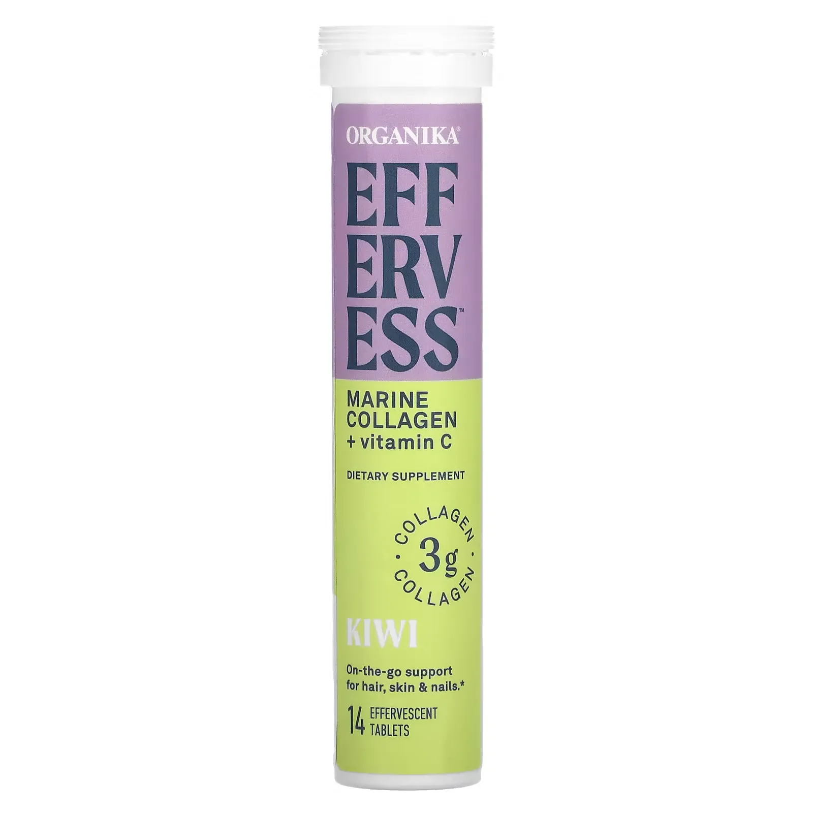 Effervness, Marine Collagen + Vitamin C, Kiwi, 14 Effervescent Tablets