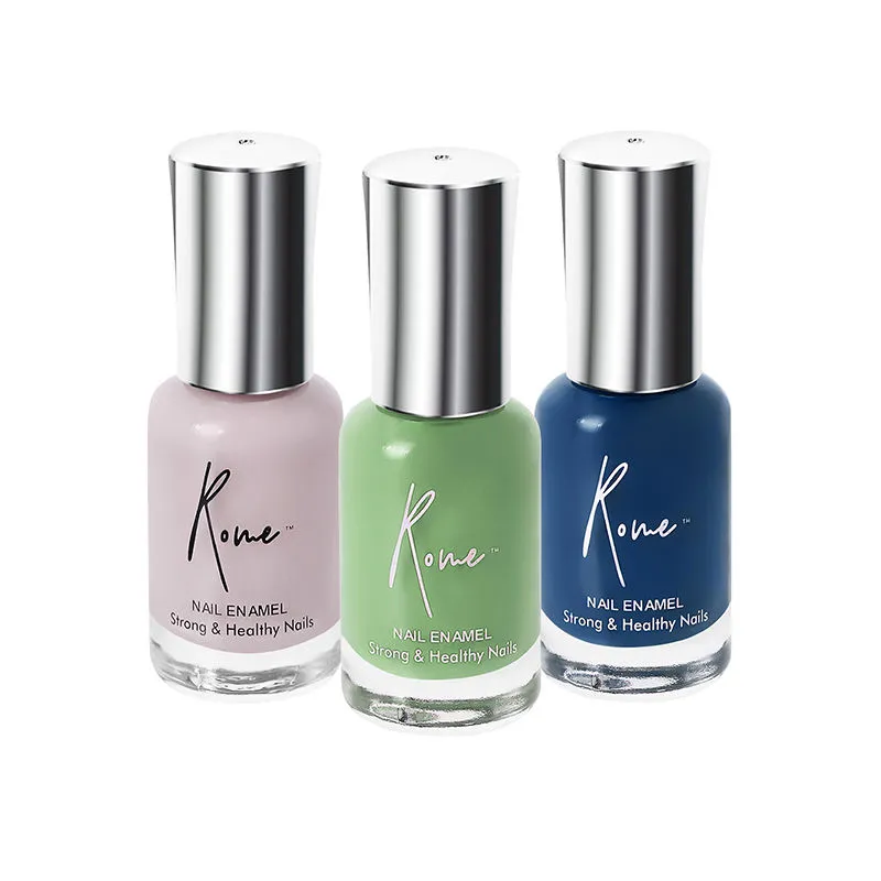 Rome Set Of 3 Strong & Healthy Nail Enamel (prussian Blue, Moss Green & Dusty Pink)