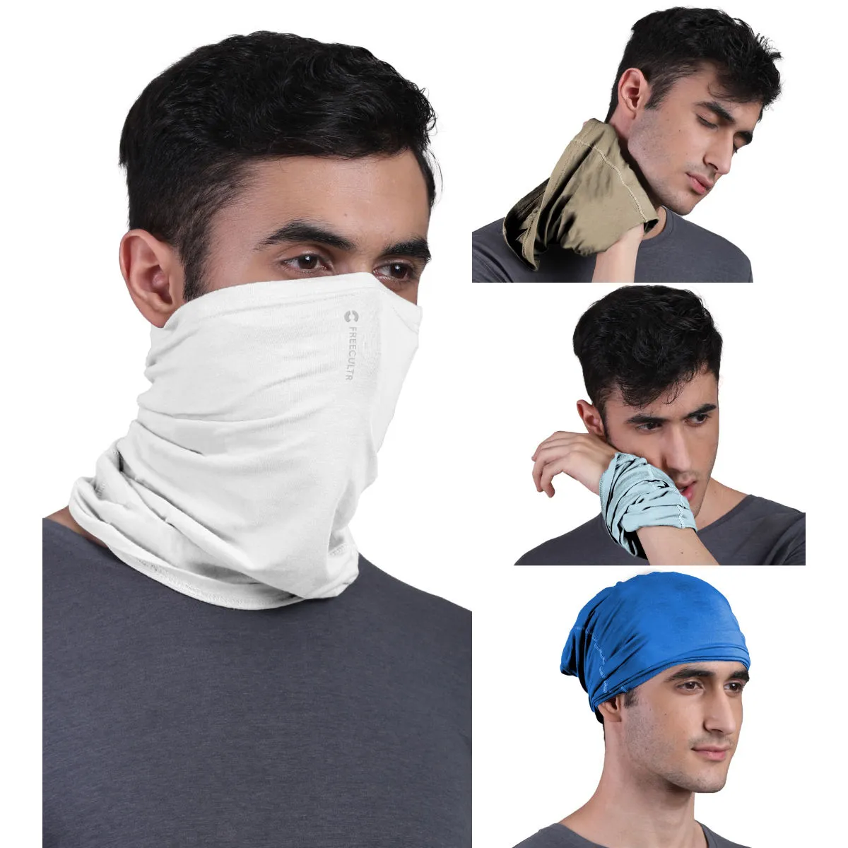 FREECULTR Unisex Plain Bamboo Bandana Anti Microbial Multipurpose Cloth Face Mask (pack Of 4)