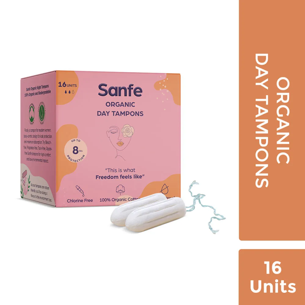 Sanfe 100% Organic Cotton Day Tampons - 16 Pcs