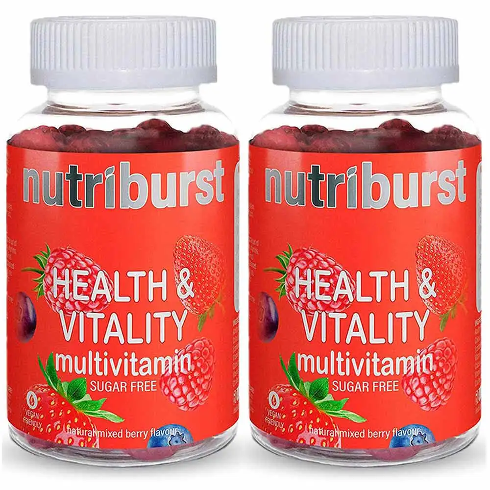 Nutriburst Health & Vitality Multivitamins,  60 gummies  Natural Mixed Berry Pack of 2