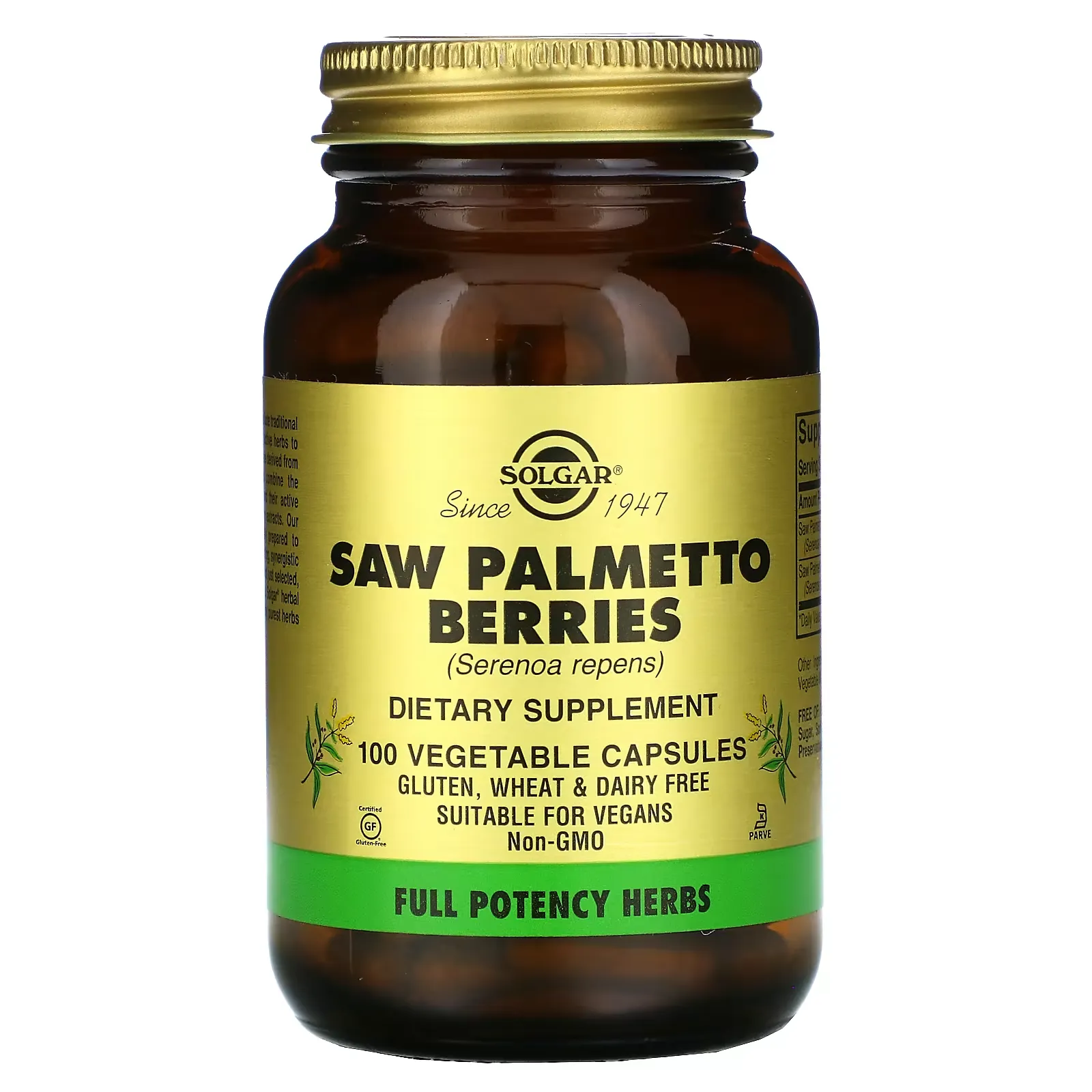 Saw Palmetto Berries, 100 Vegetable Capsules