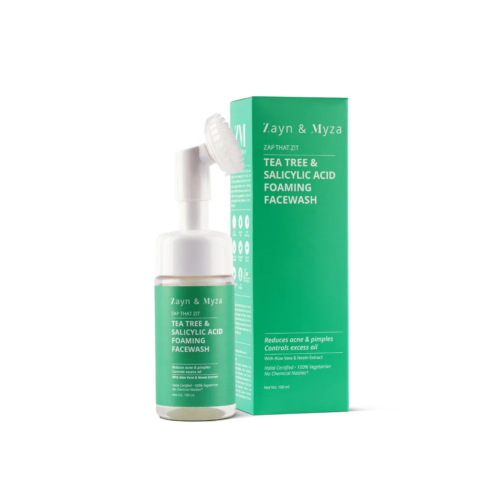 ZM Zayn & Myza Tea Tree & Salicylic Acid Foaming Face Wash for Women with Built-In Brush