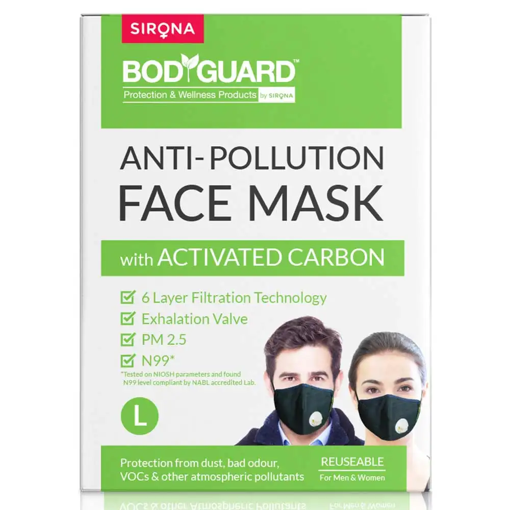 BodyGuard N99 + PM2.5 Anti Pollution Face Mask with Activated Carbon,  Black (Large)