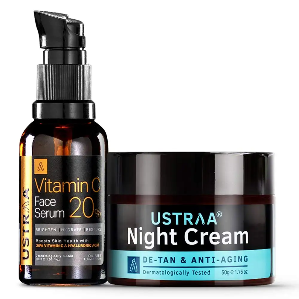 Ustraa Bright Skin - 20% Vitamin C Face Serum & Night Cream Combo,  2 Piece(s)/Pack  Anti Ageing