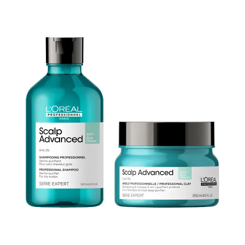 L'Oreal Professionnel Scalp Advanced Anti-Dandruff Shampoo+ Anti-Oiliness 2-In-1 Deep Purifier Clay