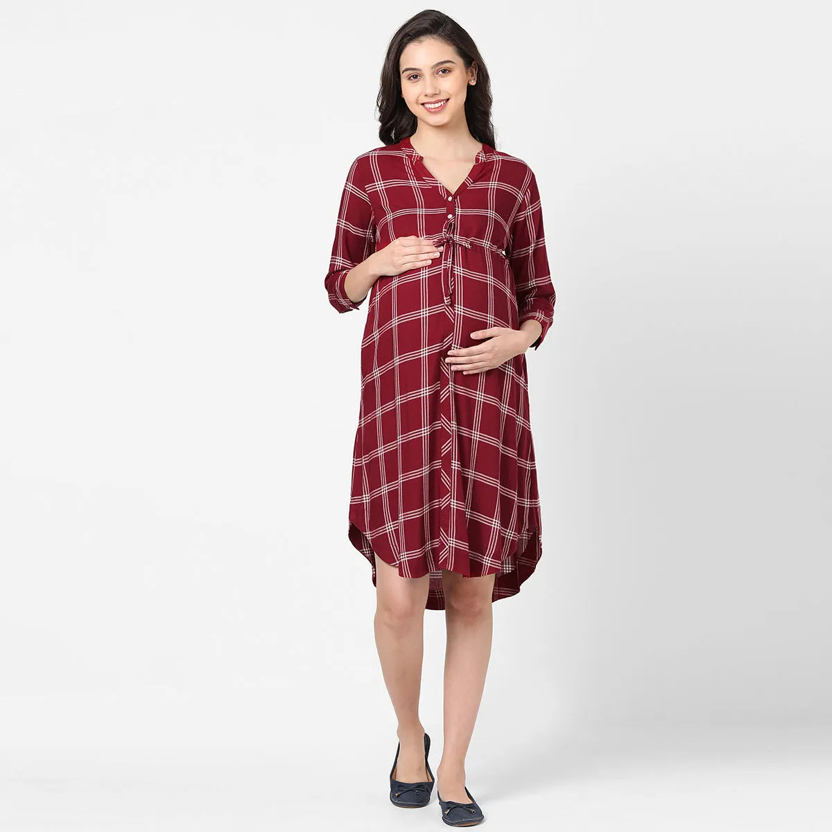 Mystere Paris Trendy Red Maternity Dress - Maroon